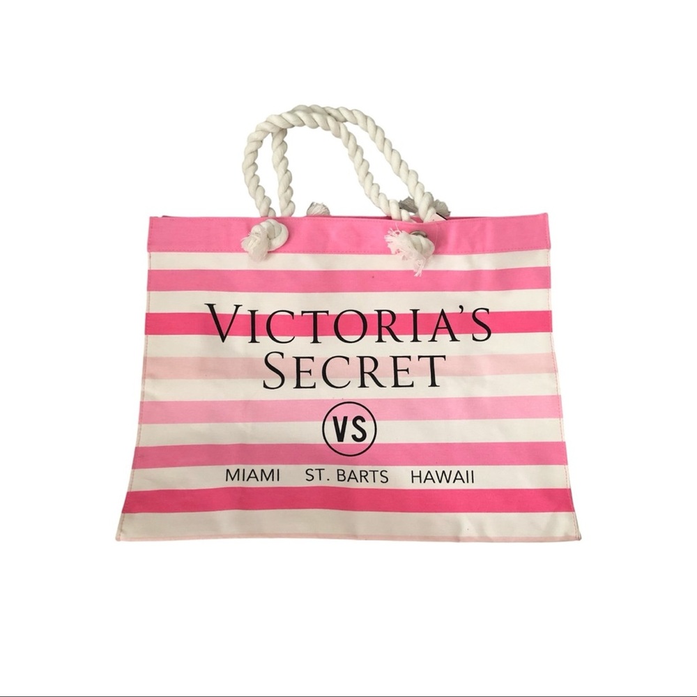 Victoria's Secret Pink and White Striped Tote Bag